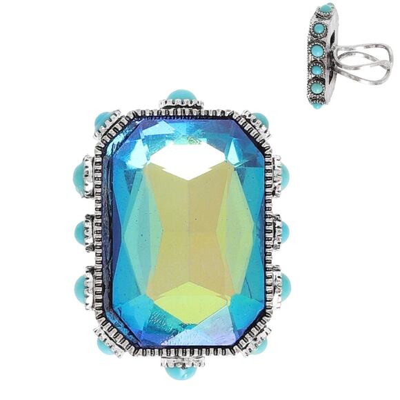 Western Octagon Cut Crystal Adjustable Ring Blue - Picture 1 of 2